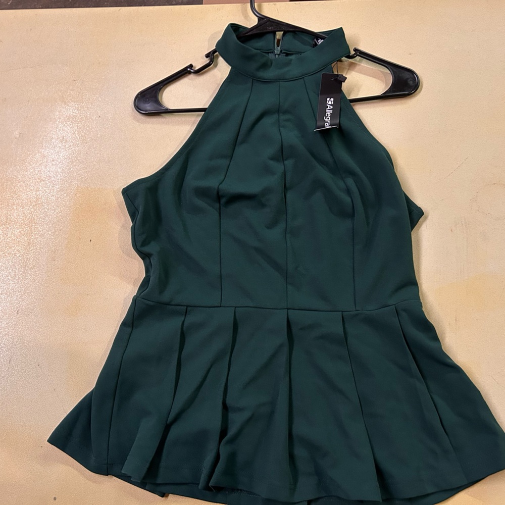 Allegra K Dark Green Halter Neck Peplum Top